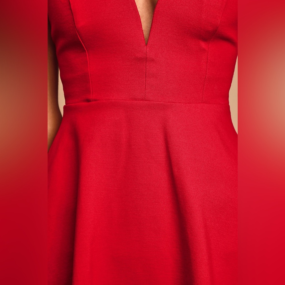 Lulu's Red V-Neck Mini Skater Dress - Picture 6 of 11